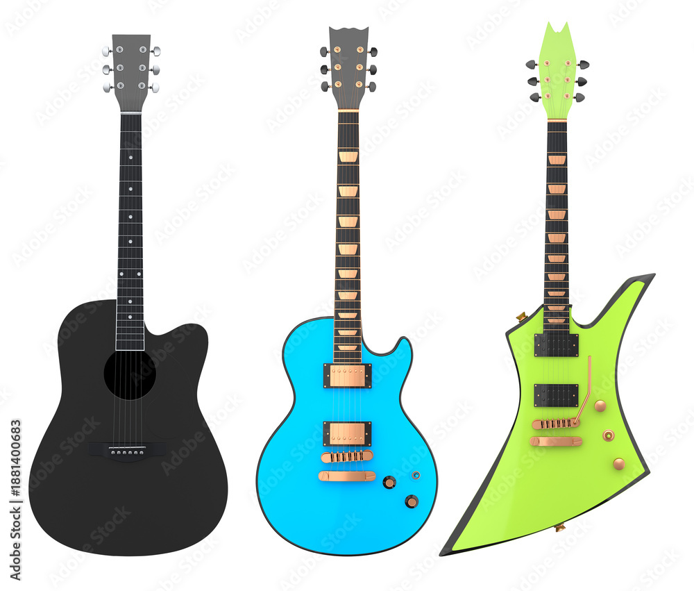 Obraz premium Set of electric acoustic guitar isolated on white background.
