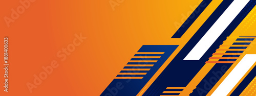 Abstract geometric orange and blue dynamic background with diagonal stripes and halftone patterns