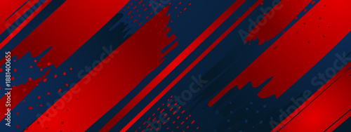 Red and blue grunge brush abstract background with paint strokes and splatter textures