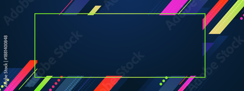 Dark blue technology background with colorful diagonal stripes and a large rectangular border frame