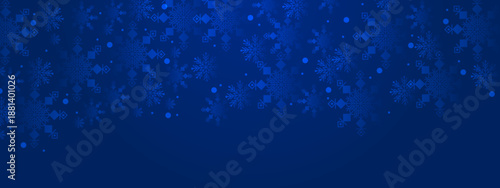 Sophisticated dark blue background with various geometric snowflake designs and dots