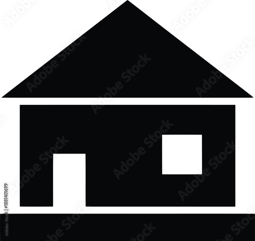 Black house icon with white door and window home building