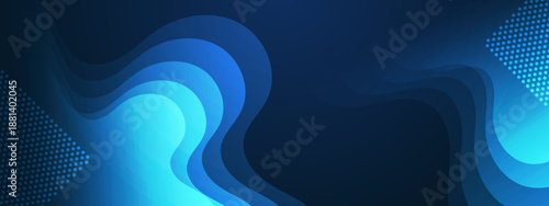 Deep blue abstract background with fluid wave shapes and decorative halftone dot patterns for corporate design