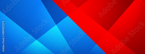 High contrast blue and red abstract background with overlapping geometric shapes and sharp angles