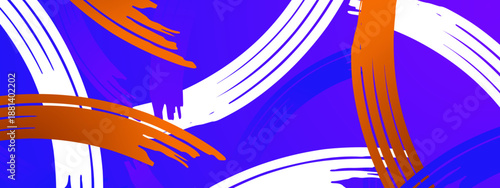 Expressive blue background with orange and white curved brush strokes in motion
