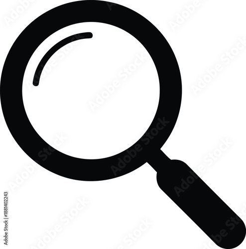 Black magnifying glass icon on white background search