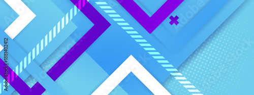 Bright cyan and blue geometric background featuring stripes and modern patterns