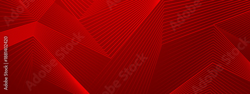 Red background with complex geometric lines creating a sharp folded paper effect