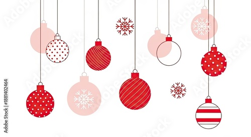 Hanging Red and White Christmas Ornaments Background