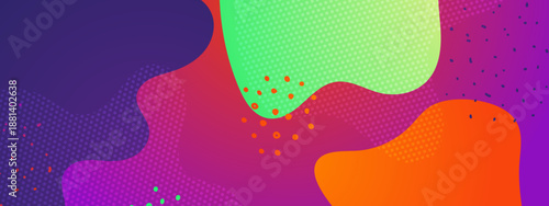 Abstract purple and green background with liquid fluid shapes and dots
