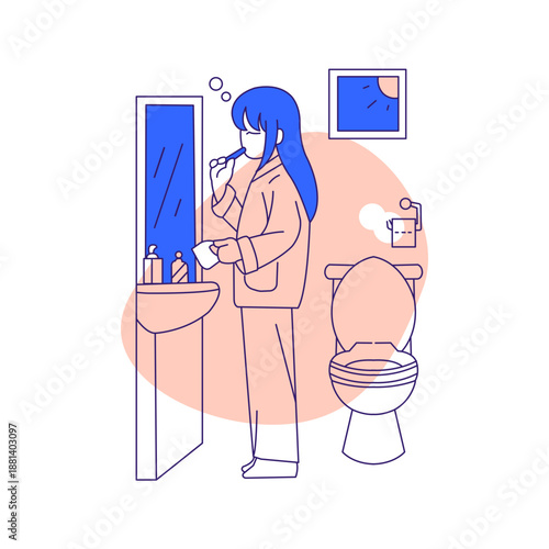 Morning Bathroom Routine and Self Care Daily Activity Illustration