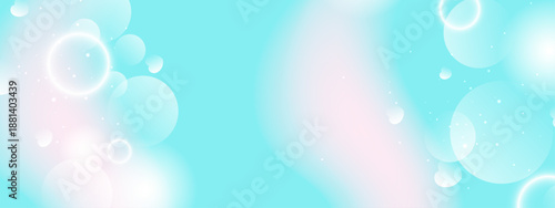 Bright cyan and pink gradient background featuring glowing bokeh spheres and sparkles