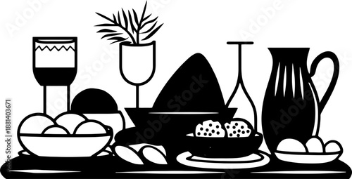 Silhouette of Iftar Table Setting with Dates, Water, and Traditional Lantern