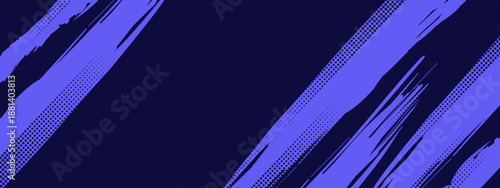 Energetic dark blue background with broad light blue brush strokes and halftone textures
