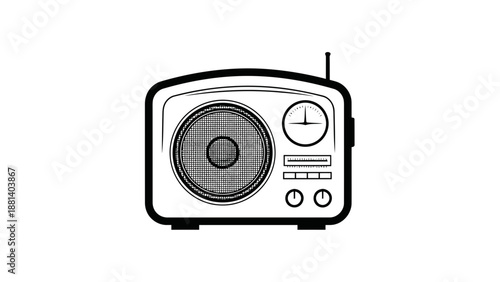 Vintage style radio illustration on white background