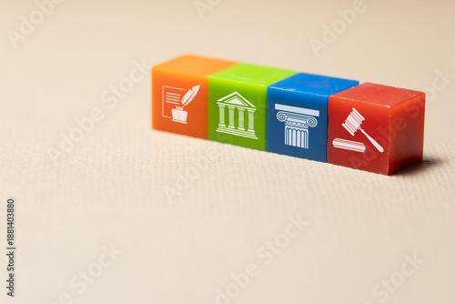 Legal concept cubes representing law and justice system