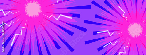 Dynamic explosion background with pink and purple rays and lightning bolts for comic or gaming themes