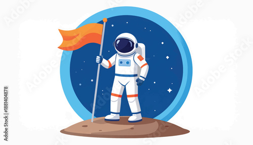 Astronaut Standing on Planet Surface with Flag.