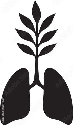 Silhouette of Human Lungs with a Growing Plant Stem for Respiratory Health and Clean Air Concept Isolated on White Background