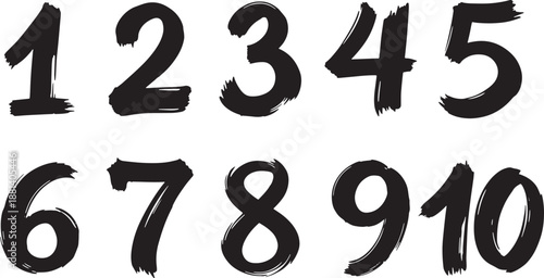 Brushstroke Numbers 1 to 10 Icon Set in Solid Style for Artistic, Decorative, and Educational Use