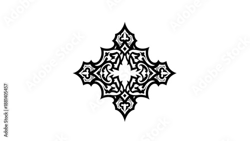 Intricate black and white cross design on white background