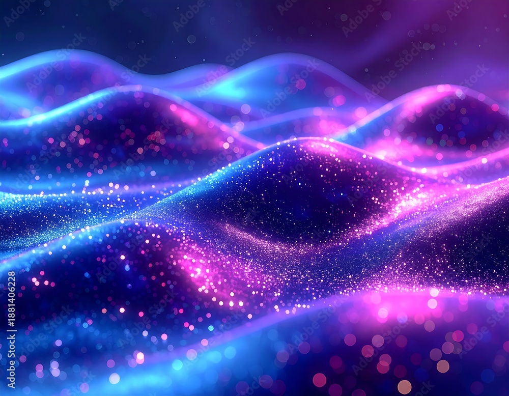 Fototapeta premium Abstract, vibrant, undulating waves of light and sparkling particles