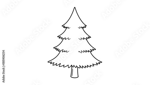 Clean black outline illustration of a classic pine tree perfect for seasonal coloring pages or nature themed icons.