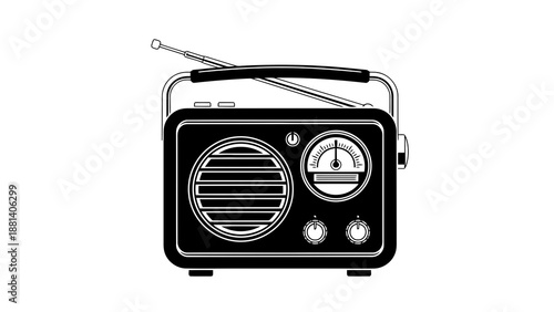 Vintage radio with antenna and controls