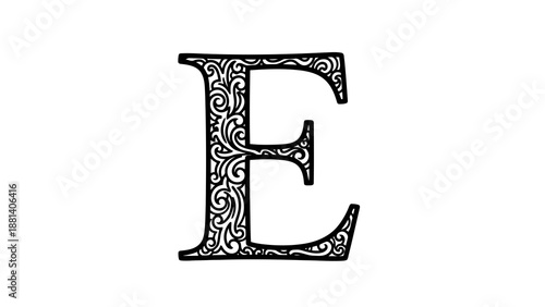 Ornate letter e with floral pattern