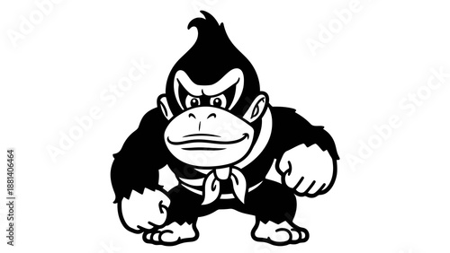 Donkey kong character illustration in black and white