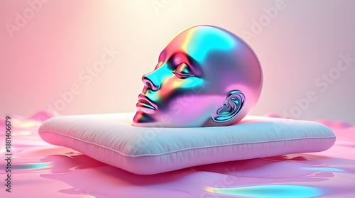 Abstract Chrome Human Face with Sleep Concept
