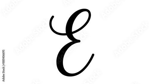 Elegant black calligraphy letter e on white background