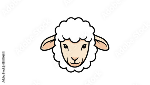 Cute cartoon sheep head icon with fluffy white wool and pink ears isolated on a clean white background for design.