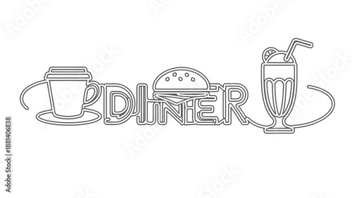 Diner logo with coffee cup burger and milkshake