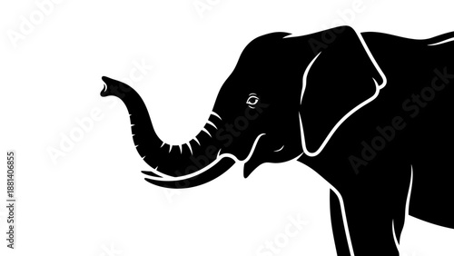 Simple black elephant silhouette on white background