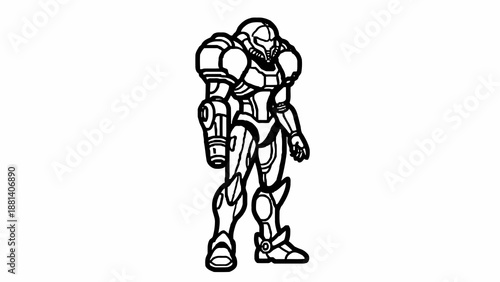 Futuristic soldier in power suit standing