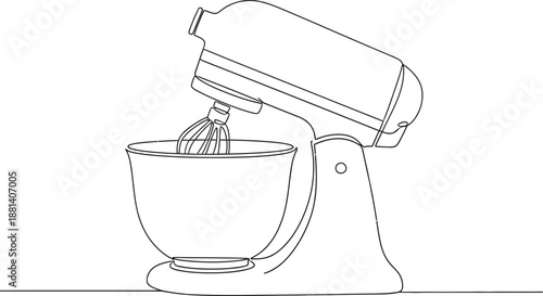 Stand Mixer with Mixing Bowl – Kitchen Appliance Line Art Illustration
Electric Stand Mixer with Mixing Bowl and Whisk Attachment (Line Art)