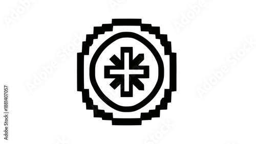Medical symbol in circle with pixelated border