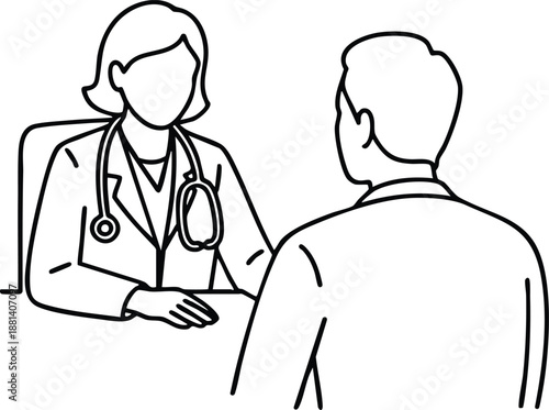 Healthcare Professional Providing Clinical Advice, Doctor and Patient Dialogue Line Art, vector, illustration, silhouette