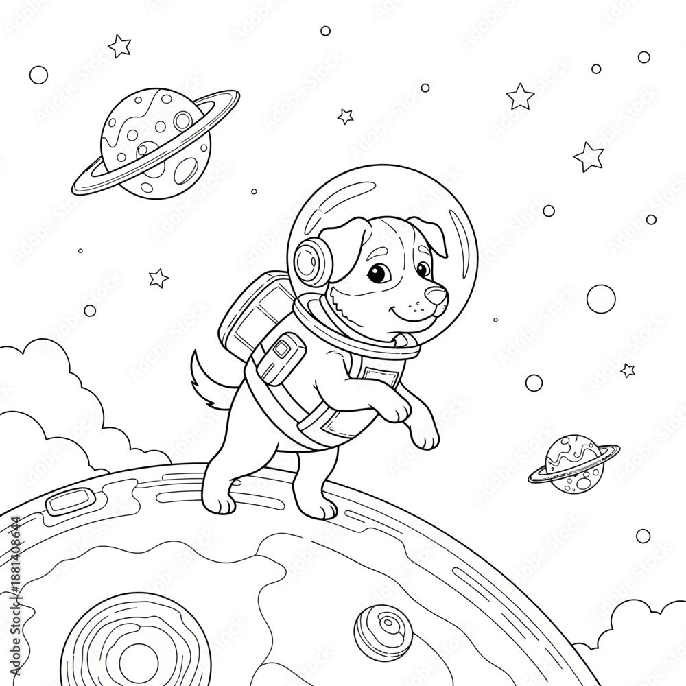 Fototapeta Adorable Puppy Astronaut Exploring Space in a Spacesuit.