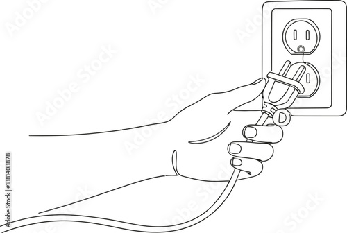 Hand Plugging an Electrical Cord into a North American Wall Outlet
Hand Unplugging Power Cord from Wall Outlet – Minimal Line Art Illustration