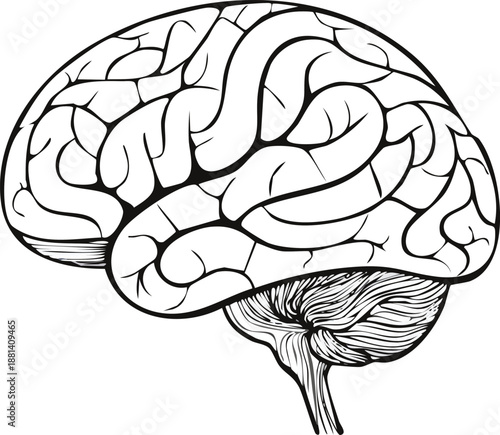 Thin line icon of abstract brain with cracks, mental health concept