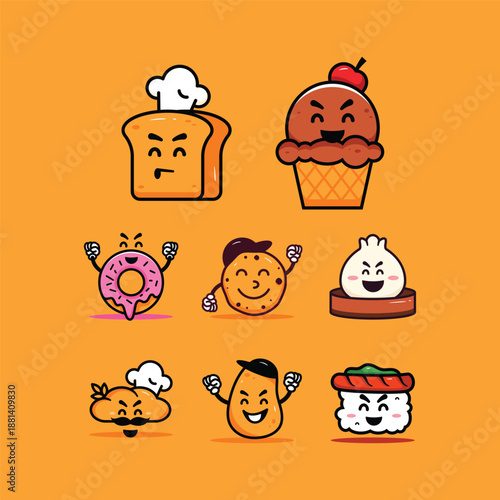 Cute Cartoon Food Characters Design Illustration