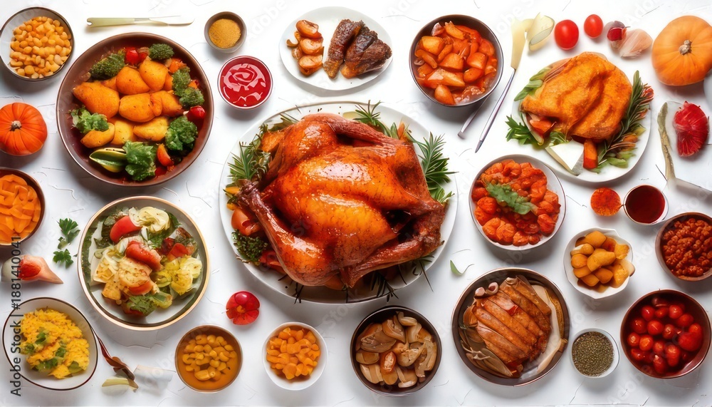 Fototapeta premium Festive Thanksgiving Feast - A Delicious Holiday Spread.