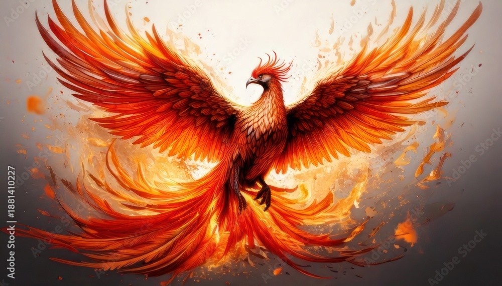 Obraz premium Fiery Phoenix Rising - A Symbol of Rebirth and Transformation.