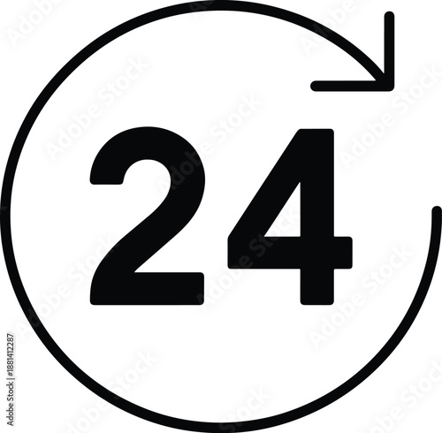 Twenty four hour service icon black and white