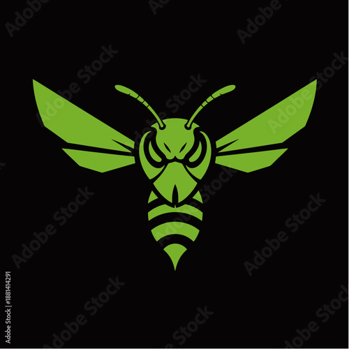 A stylized, aggressive green hornet insect logo against a black background.
