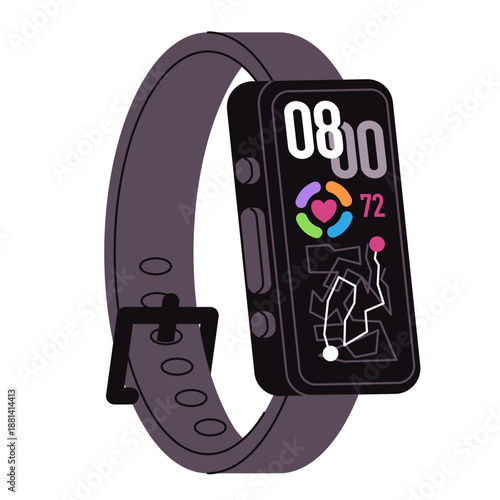 smart fitness tracker vector illustration showing heart rate monitor and map route navigation sporty wearable gadget for running exercise monitoring