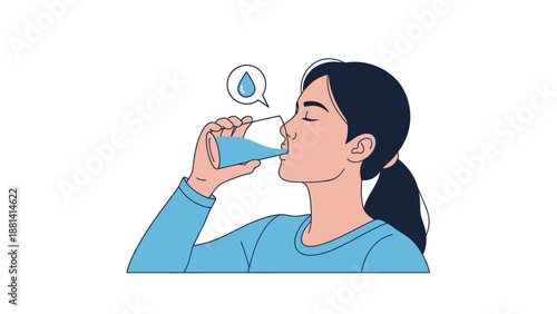 Illustration of a businesswoman holding a thermometer and a cup of tea while using computer technology