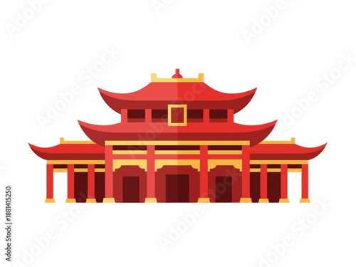 Flat Design Vector Illustration of Traditional Chinese Temple Building 